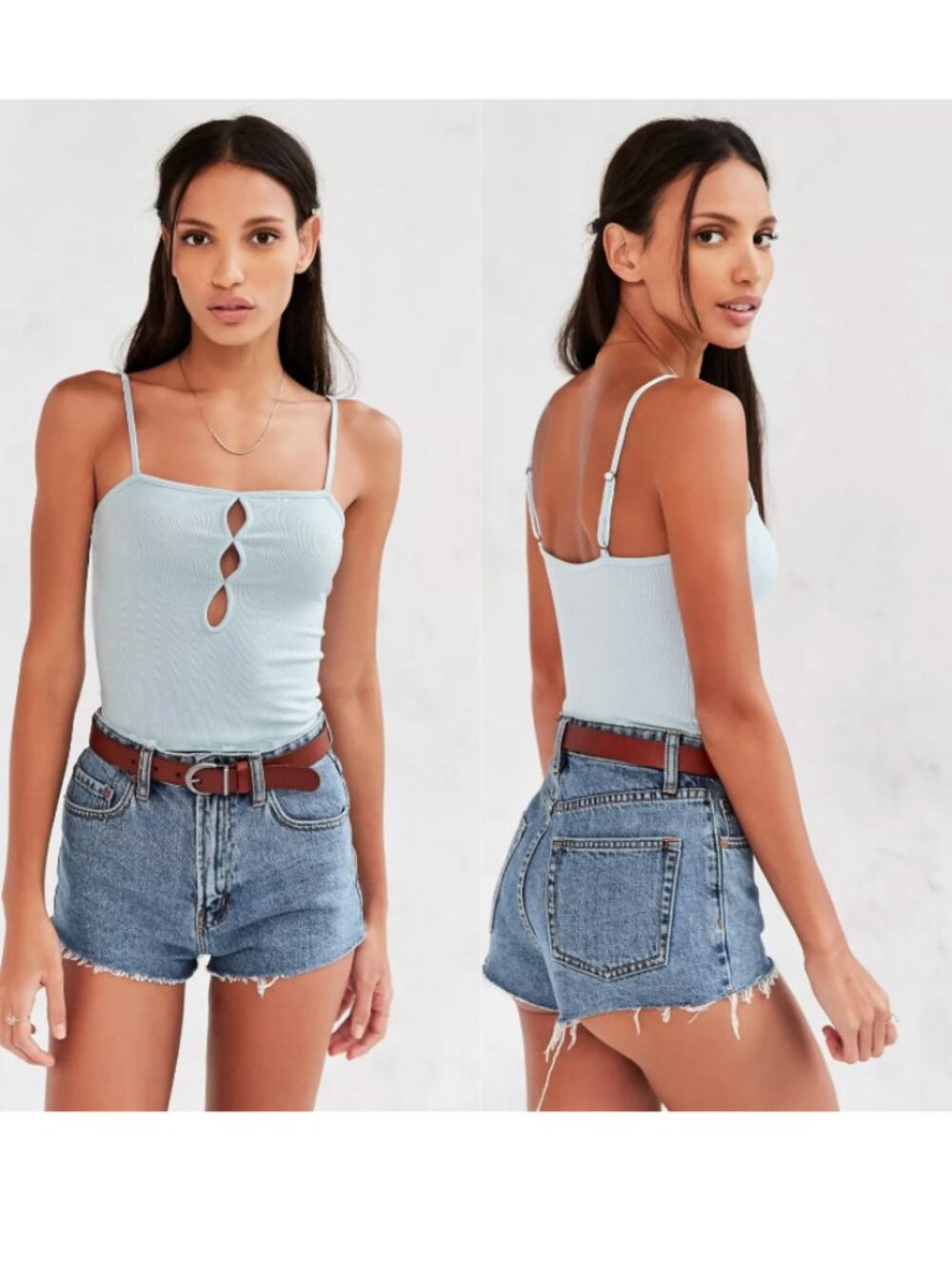 URBAN OUTFITTERS Silence + Noise Penny Cami Ribbed Sky Blue Keyhole Crop Top